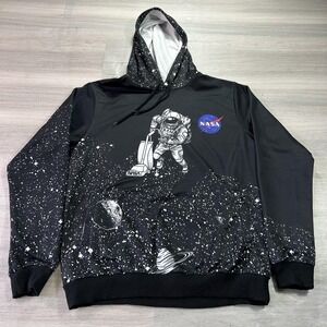 NASA Hoodie Mens Large Black Astronaut Vacuum Space Galaxy Graphic Sweatshirt